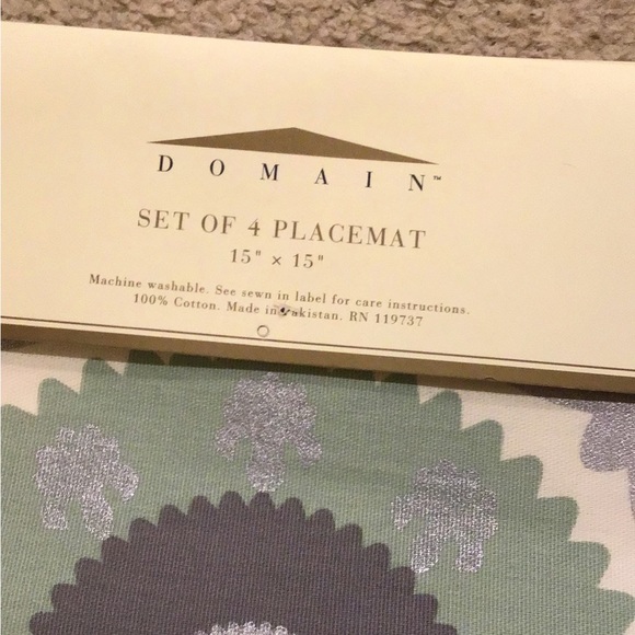 Boho decor NWT set of 4 placemats kitchen NWT BEIGE GREEN SILVER 15x15 mandala - Picture 2 of 7